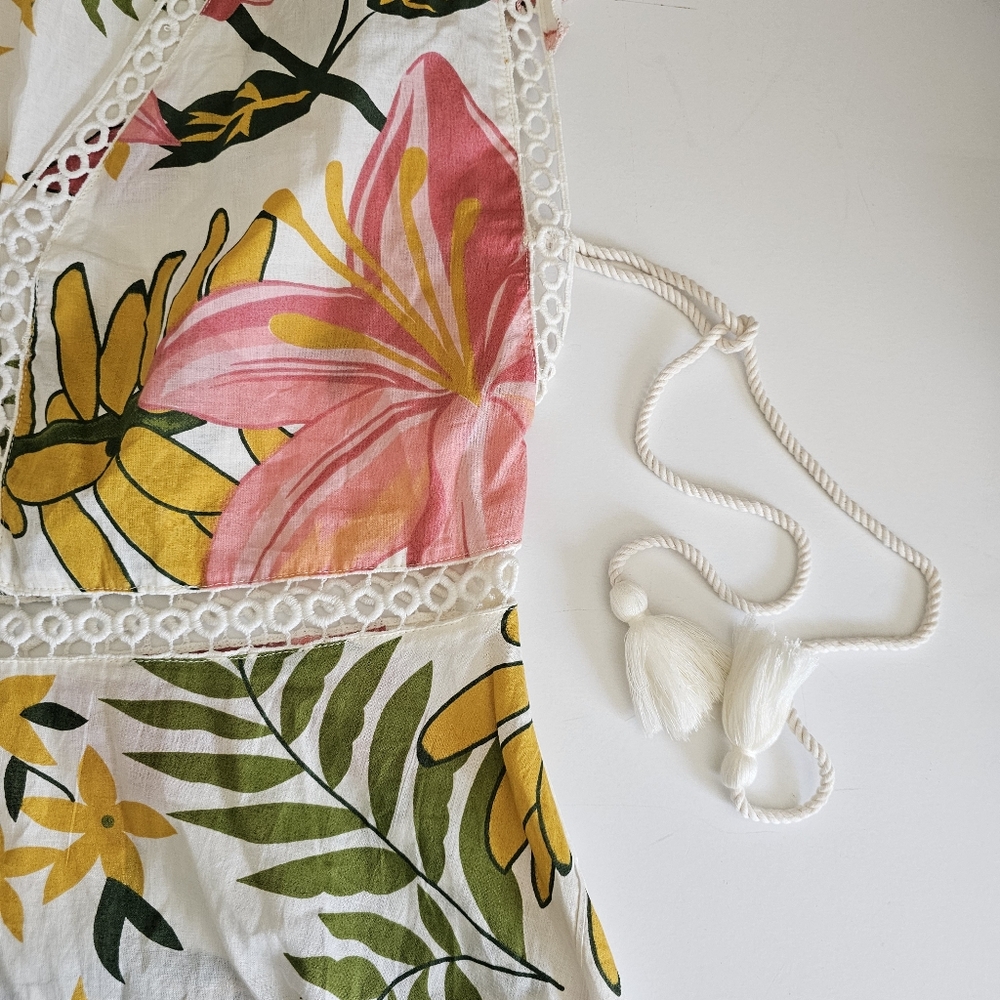 Z&L Europe Floral Print Crochet Trimmed Mini Dress or Beach Dress Large - Picture 6 of 9